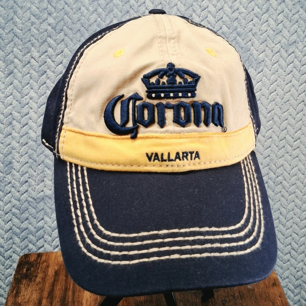 Corona Extra Vallarta Navy Tan Contrast Stitch Baseball Hat Adjustable Cap